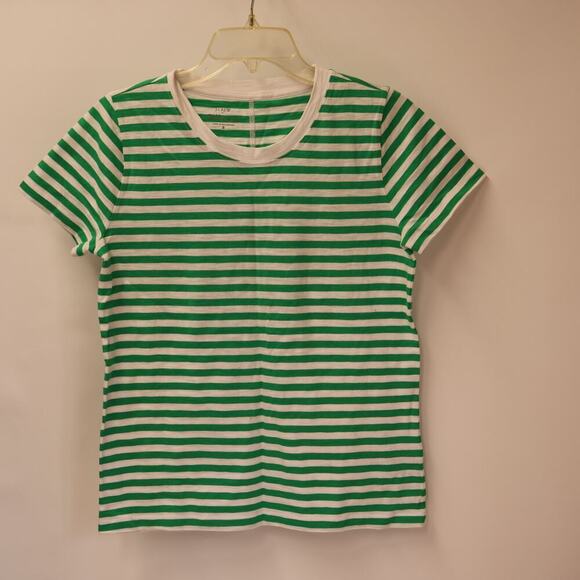 J. Crew AT466 Style Breton Girlfriend rewneck Tee Size Small Green White - Picture 4 of 9